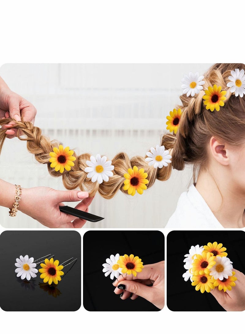 Excefore Sunflower Hair Clips 12 Pcs Floral Pins with 2 Wreath Hippie Headband Hairpins for Girls Women Wedding, Party, Picnic, Travel Accessories - Image 3