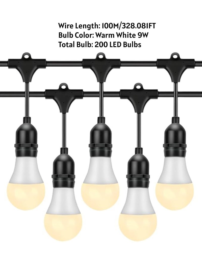 يوويل في الهواء الطلق مقاوم للماء IP65 سلسلة أضواء LED E27 حامل سلك حامل لمبة 100 متر مع 200 مصباح LED 9 واط أبيض دافئ مع قابس الاتحاد الأوروبي حامل المصباح الشمسي لأضواء رمضان الديكور والديكور الخارجي ضوء سلسلة سلكية معلقة ضوء رمضان للحديقة التجارية وساحة الشرفة - Image 2