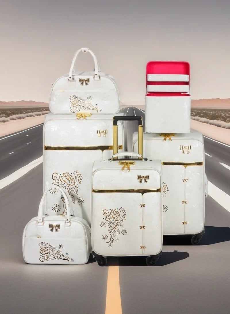 Prosperity matching color trolley luggage spinner 4 wheels 6 PCS pu leather valise suitcase set with tote bag for wedding usage 6 pieces per set - Image 5