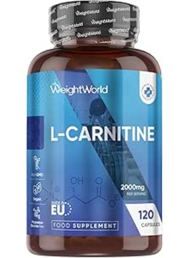 WeightWorld L-Carnitine 2000 mg • 120 Capsules • Energy Metabolism Support • Fat Burning Support • Workout Performance • Endurance Boost • Daily Supplement - Image 1