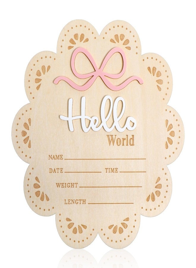Ajcotahm Hello World Newborn Sign, 6 Inch Wooden Baby Announcement Sign Pink Bow Birth Welcome Board for Newborn Boys Girls Photo Props Baby Shower Hospital Nursery - Image 1