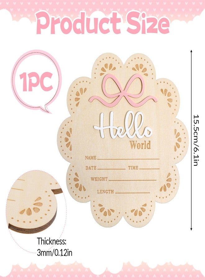 Ajcotahm Hello World Newborn Sign, 6 Inch Wooden Baby Announcement Sign Pink Bow Birth Welcome Board for Newborn Boys Girls Photo Props Baby Shower Hospital Nursery - Image 2