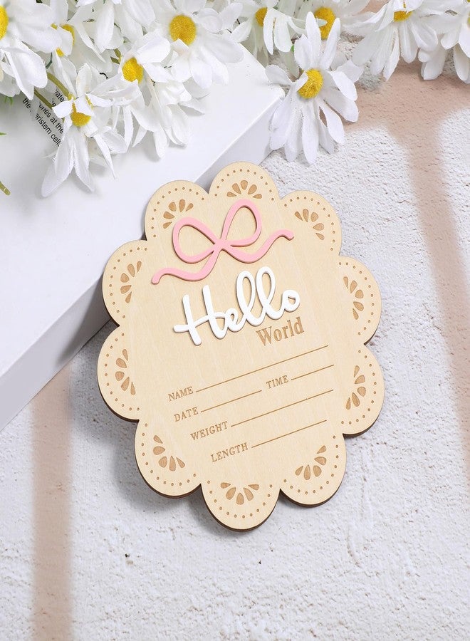 Ajcotahm Hello World Newborn Sign, 6 Inch Wooden Baby Announcement Sign Pink Bow Birth Welcome Board for Newborn Boys Girls Photo Props Baby Shower Hospital Nursery - Image 4