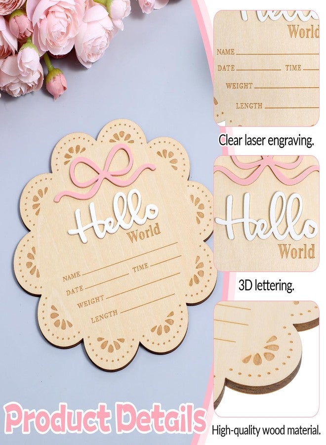 Ajcotahm Hello World Newborn Sign, 6 Inch Wooden Baby Announcement Sign Pink Bow Birth Welcome Board for Newborn Boys Girls Photo Props Baby Shower Hospital Nursery - Image 3