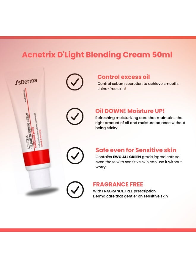 J'sDerma - Moisturizing Cream with Tea Tree Leaf Oil Extract for Sebum Control and Skin Soothing Acnetrix DeLight Blending Cream 50ml - Image 1