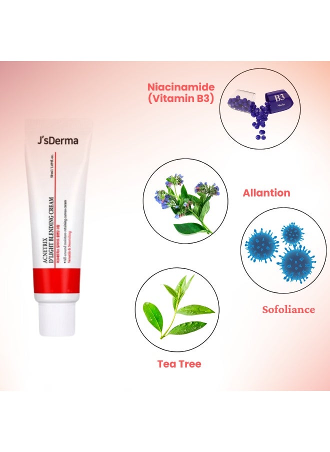 J'sDerma - Moisturizing Cream with Tea Tree Leaf Oil Extract for Sebum Control and Skin Soothing Acnetrix DeLight Blending Cream 50ml - Image 1
