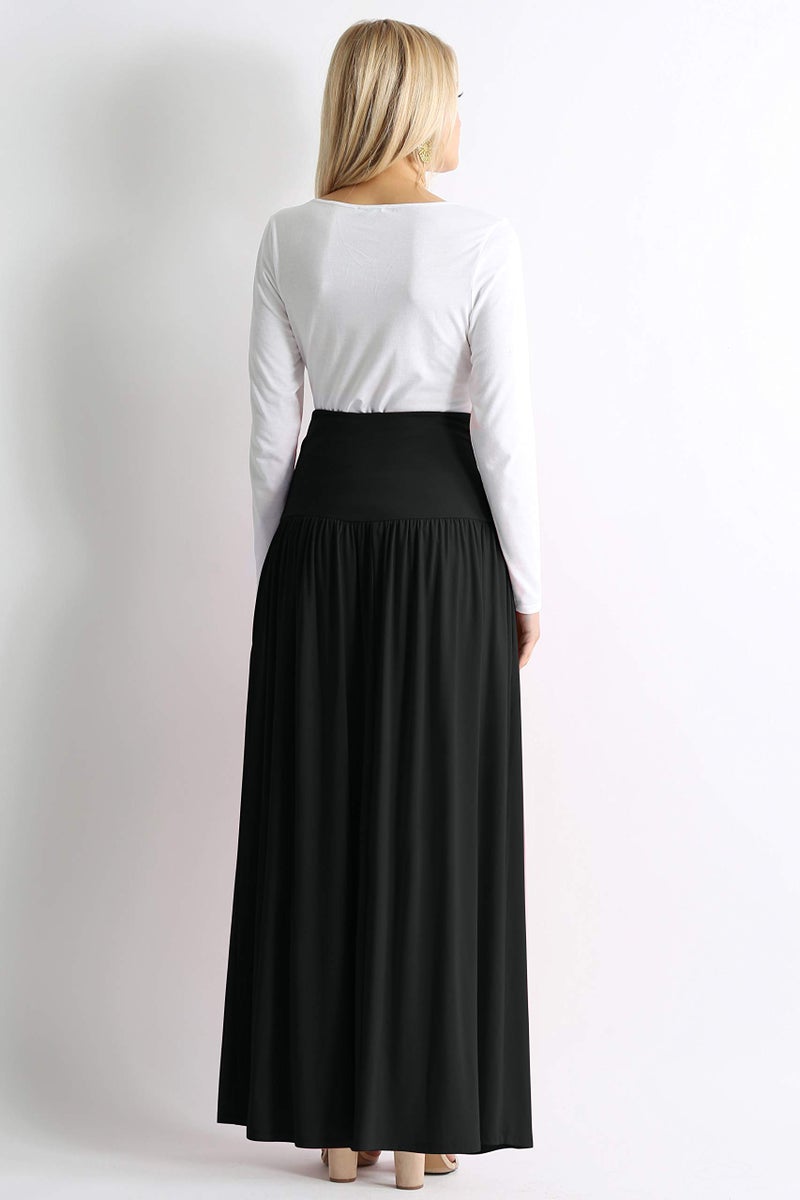 Simlu Black Skirts for Women Ankle Length Skirt Casual Long Skirt High Waisted Maxi Skirt Reg and Plus Size Skirt Long Skirt (Size Medium, Black) - Image 3