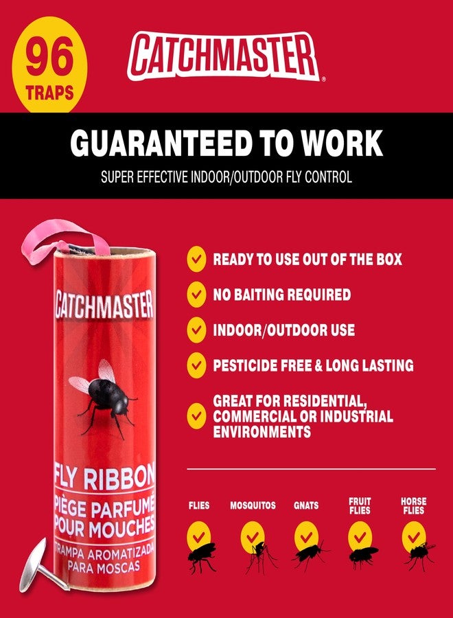 Catchmaster Fly Ribbon 96-Pack, Bug & Fruit Fly Traps Outdoor and Indoor, Premium Adhesive Sticky Fly Strips & Gnat Hanging Strips, Bulk Scented Flying Insect Paper Rolls, Non-Toxic Home Pest Control - Image 2