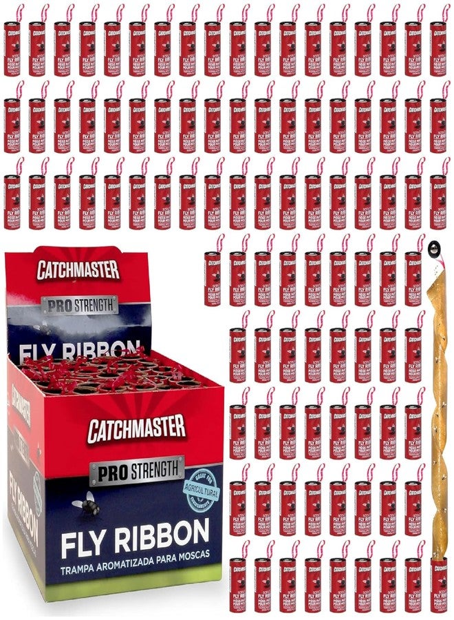 Catchmaster Fly Ribbon 96-Pack, Bug & Fruit Fly Traps Outdoor and Indoor, Premium Adhesive Sticky Fly Strips & Gnat Hanging Strips, Bulk Scented Flying Insect Paper Rolls, Non-Toxic Home Pest Control - Image 1