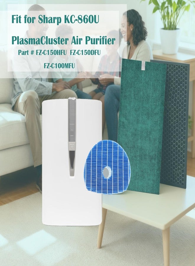 DAODEFUL KC-860U Filter Set for Sharp KC-860U PlasmaCluster Air Purifier with H13 HEPA & Activated Carbon & Humidifier Filter - Part # FZ-C150HFU FZ-C150DFU FZ-C100MFU - Image 2
