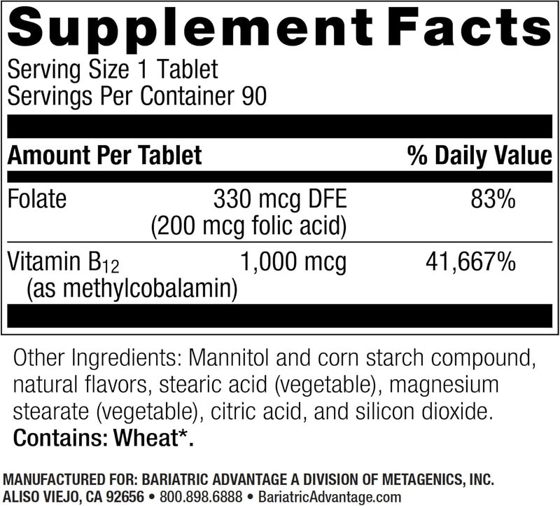 Bariatric Advantage B12 Speedy Melts Vitamin B12 1000 mcg Supplement Fast Melting with 200 mcg of Folic Acid for Nutritional Support  Black Cherry 90 Count - Image 2