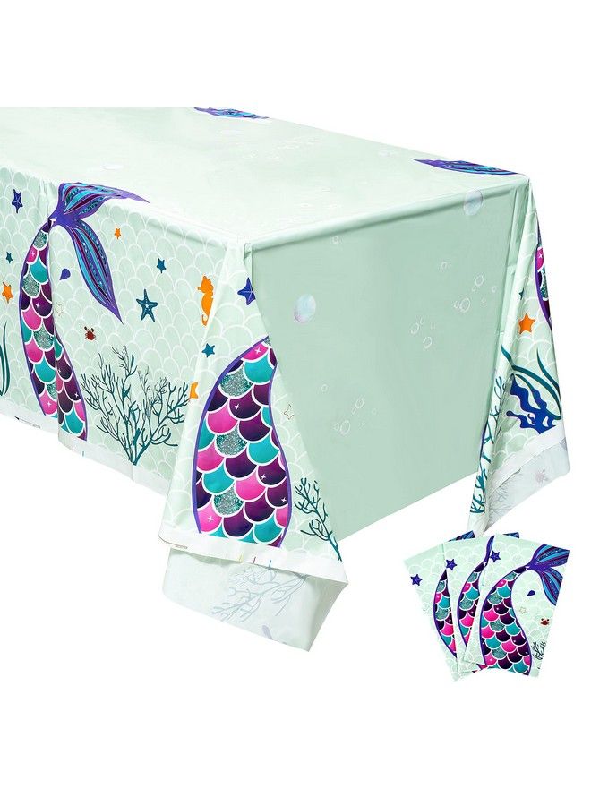MALLMALL6 3Pcs Mermaid Table Cover Set Birthday Party Supply Waterproof Fairy Tale Theme Decorate Tablecloth Large Plastic Rectangular Mermaids Tail Design Kitchen Decoration For Baby Shower Picnic - Image 2