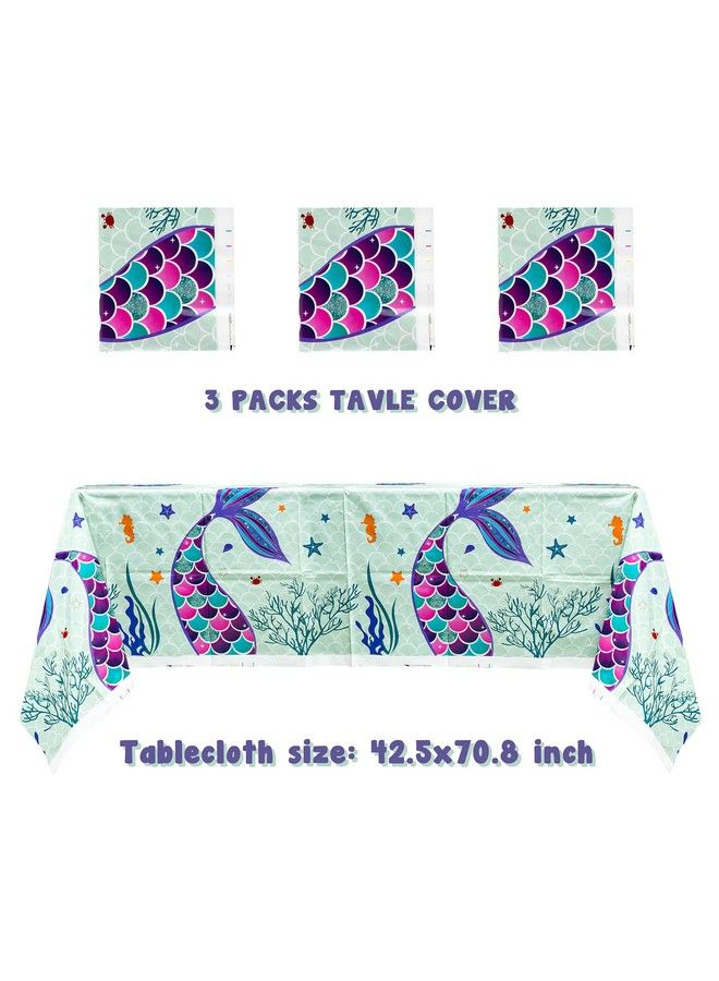MALLMALL6 3Pcs Mermaid Table Cover Set Birthday Party Supply Waterproof Fairy Tale Theme Decorate Tablecloth Large Plastic Rectangular Mermaids Tail Design Kitchen Decoration For Baby Shower Picnic - Image 3