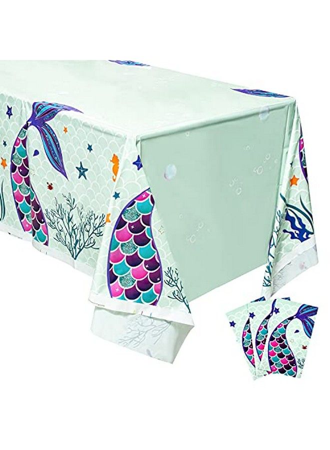 MALLMALL6 3Pcs Mermaid Table Cover Set Birthday Party Supply Waterproof Fairy Tale Theme Decorate Tablecloth Large Plastic Rectangular Mermaids Tail Design Kitchen Decoration For Baby Shower Picnic - Image 1
