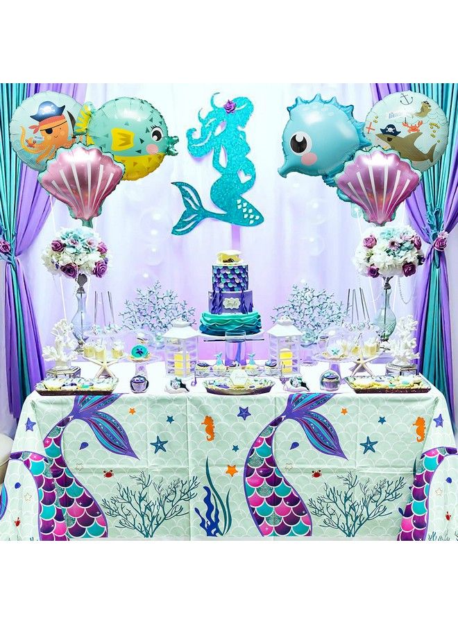 MALLMALL6 3Pcs Mermaid Table Cover Set Birthday Party Supply Waterproof Fairy Tale Theme Decorate Tablecloth Large Plastic Rectangular Mermaids Tail Design Kitchen Decoration For Baby Shower Picnic - Image 5