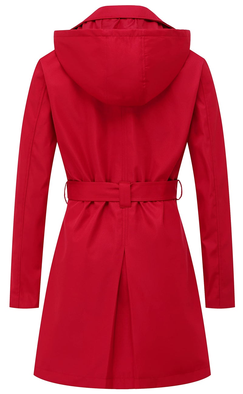 CREATMO US Womens Trench Coat Petite Waterproof Dress Coat With Hood Red XS - Image 2