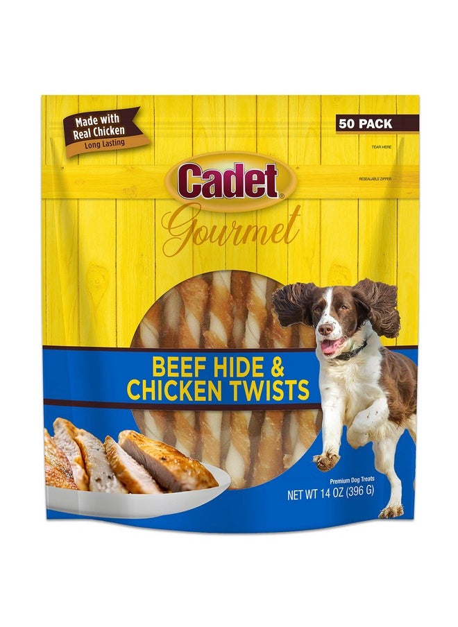 Cadet Cadet Gourmet 5-Inch Beef Hide Twist Chew Sticks, Long-Lasting and Natural Rawhide Chews for Dogs, Inspected & Tested in USA, Chicken Flavor, 50 Count  - Image 1