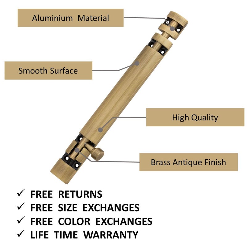 ATOM 2 Pack, 8 inch Aluminium Tower Bolt | Brass Antique Finish | Home and Offices Doors and Windows Tower Bolt, TB002 - Image 2