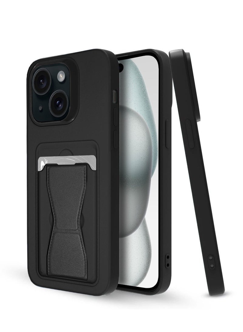 دبليو تيك غطاء حماية من السيليكون TPU مع حامل بطاقات لهاتف أبل آيفون 15 2023 باللون الأسود - Image 1