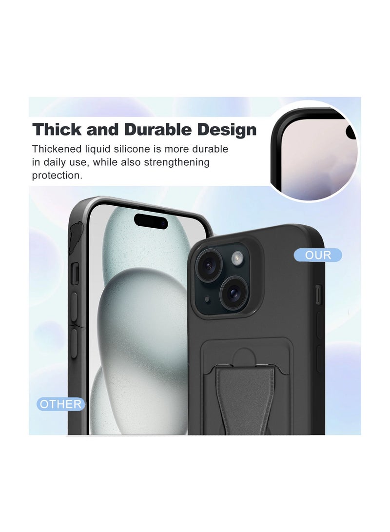 دبليو تيك غطاء حماية من السيليكون TPU مع حامل بطاقات لهاتف أبل آيفون 15 2023 باللون الأسود - Image 3