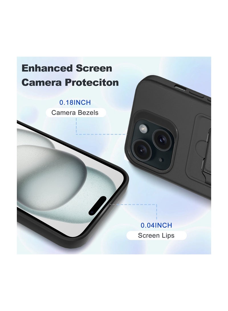 دبليو تيك غطاء حماية من السيليكون TPU مع حامل بطاقات لهاتف أبل آيفون 15 2023 باللون الأسود - Image 2