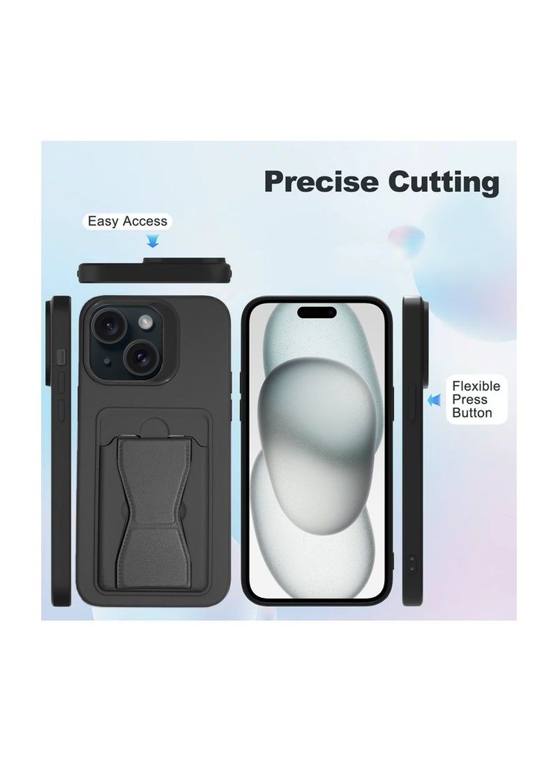 دبليو تيك غطاء حماية من السيليكون TPU مع حامل بطاقات لهاتف أبل آيفون 15 2023 باللون الأسود - Image 5