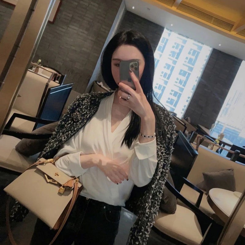 Outer Seam High-End Palm Print Cowhide Color Matching Kelly Bag Single Shoulder Genuine Leather Women'S Bag Hand-Held Crossbody Bag - Image 5