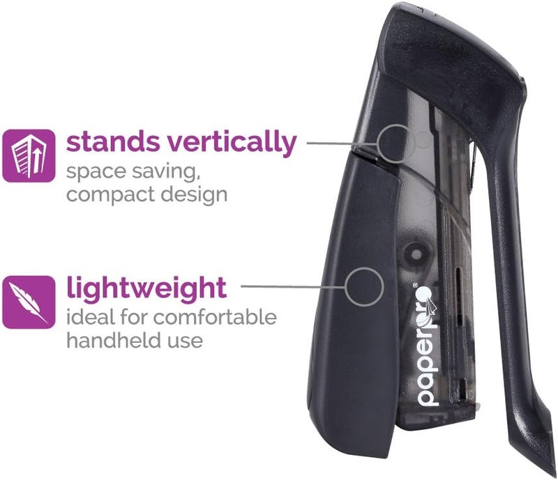 PaperPro Compact Classic Desktop Stapler, 15 Sheet Capacity, No Effort, One Finger, 80% Easier Stapling, Black - Image 4