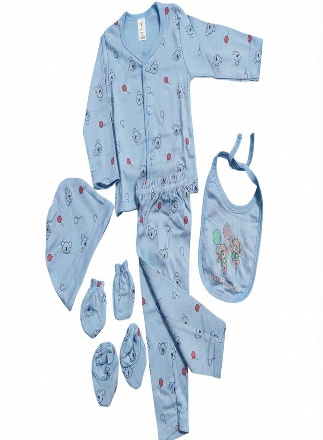 Ess Cubes Enterprise Baby Boys Baby Girls Casual Shirt Pajama Mitten Gloves Socks Cap Newborn Product Hospital Shower Gift Set Hamper Dress Combo Clothing Kit Infants Babies wear Full sleeves (Light Blue/, 0-3 Months/) - Image 1
