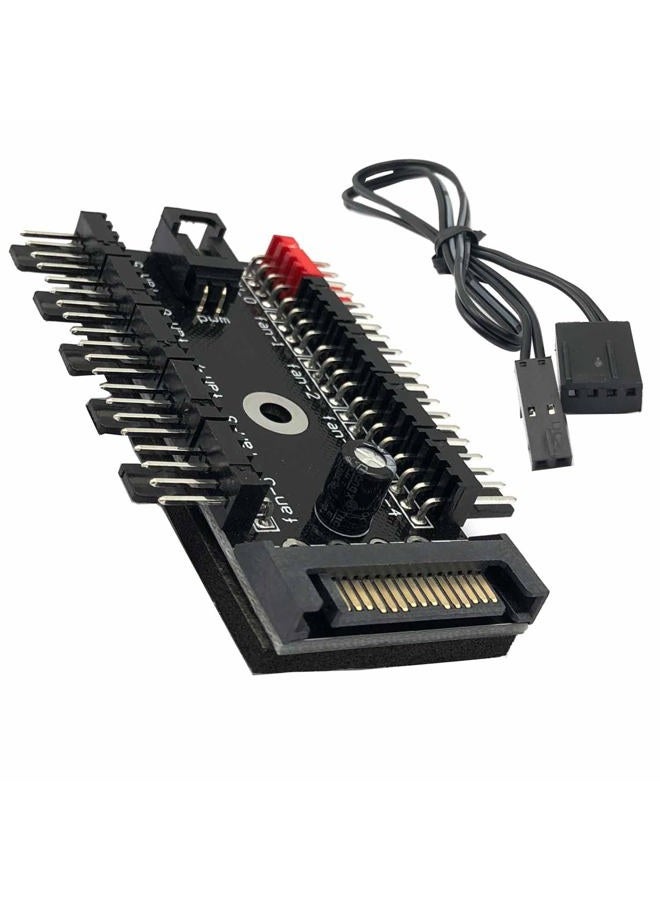 FainWan 1-Pack 10 Way 4Pin PWM PC Fan Hub with Cable Computer Cooling Fan Power Cable Extender PCB Adapter SATA 1 to 10 Multi Way Splitter - Image 1