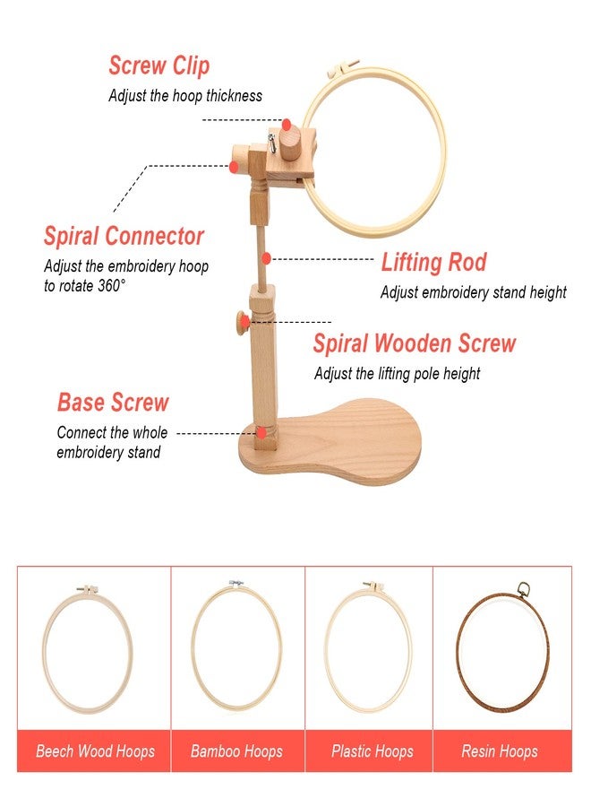 Catcan Embroidery Hoop Stand with 2 PCS 7'' 5'' Embroidery Hoops, Adjustable Rotated Wooden Cross Stitch Hoop Stand, Hands Free Embroidery Hoop Holder for Arts Crafts Sewing Embroidery Project - Image 4
