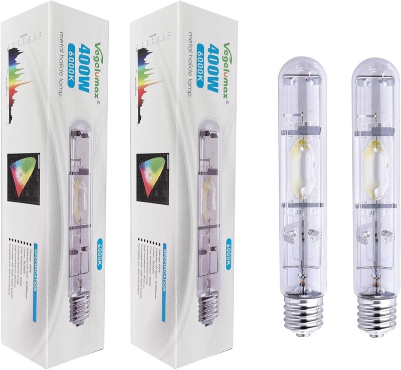 Vegelumax MH 400Watt Metal Halide HID Growing Light Bulb Lamp with High PAR Enhanced Blue and Violet Spectrum for Horticulture Vegetative Growth,CCT 6000K,36,000Lumens,E39 Base,2Pack - Image 1