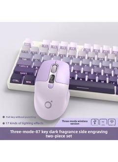 Generic Office 08 Mechanical 1 Three-mode Keyboard Mouse Suit Wireless Bluetooth Walker Front Girl Side Key Computer Game-Colour:Tea Axis (code Office) - Dark Fragrance 87 Keys [white Light - Side Engraving] Wireless Bluetooth Three-mode + Dual-mode Mouse  - Image 1