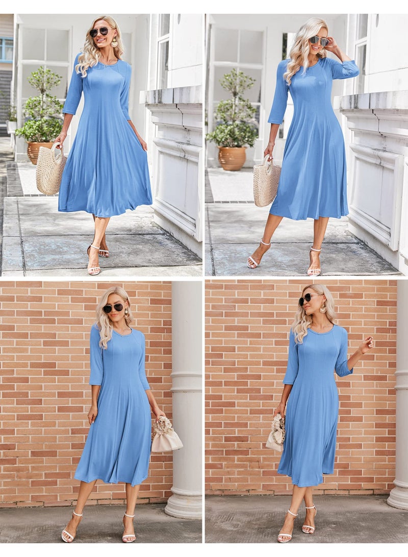 NIBEMINENT Women's 3/4 Sleeve A-line and Flare Midi Long Dress - Image 4