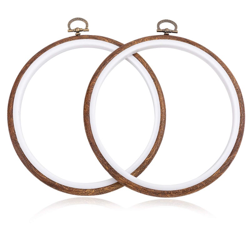joybest 4 Pieces 6 Inch Round Embroidery Hoops Display Frame Circle, Cross Stitch Hoop Ring Imitated Wood Embroidery Kits for Art Craft Sewing and Christmas Ornaments - Image 2