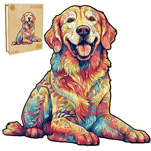 WOODBESTS Wooden Puzzles for Adults Loyal Golden Retriever Dog Wooden Jigsaw Puzzle Unique Animal Wood Puzzles Adult Xmas Gifts for Puzzle Lovers100 Pcs S 94x89 - Image 1