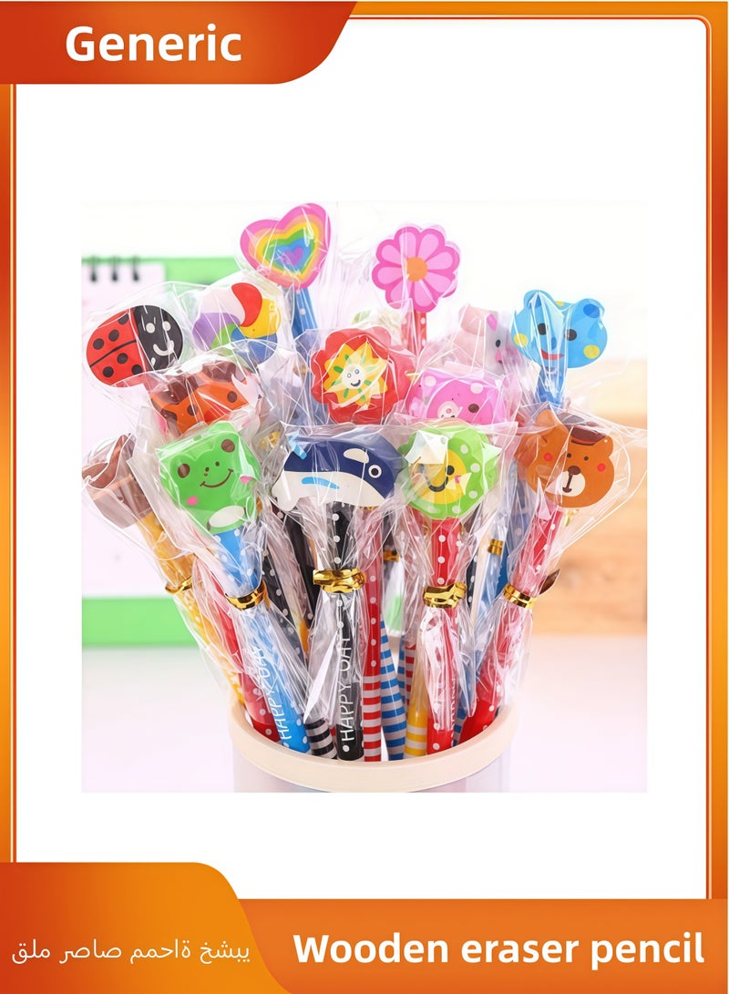 10pcs Creative Wooden Eraser Pencil Durable Learning Stationery Tool with Eraser Pencil (style Randomly Mixed Hair) - Image 1
