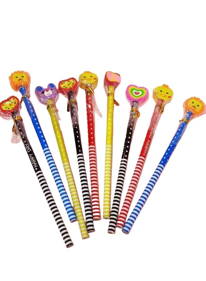 10pcs Creative Wooden Eraser Pencil Durable Learning Stationery Tool with Eraser Pencil (style Randomly Mixed Hair) - Image 2
