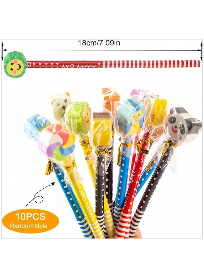 10pcs Creative Wooden Eraser Pencil Durable Learning Stationery Tool with Eraser Pencil (style Randomly Mixed Hair) - Image 4