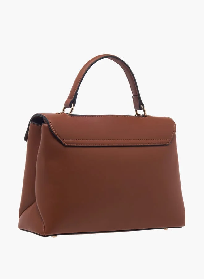 Paprika Women Monogram Print Satchel Bag with Grab Handle and Flap Closure