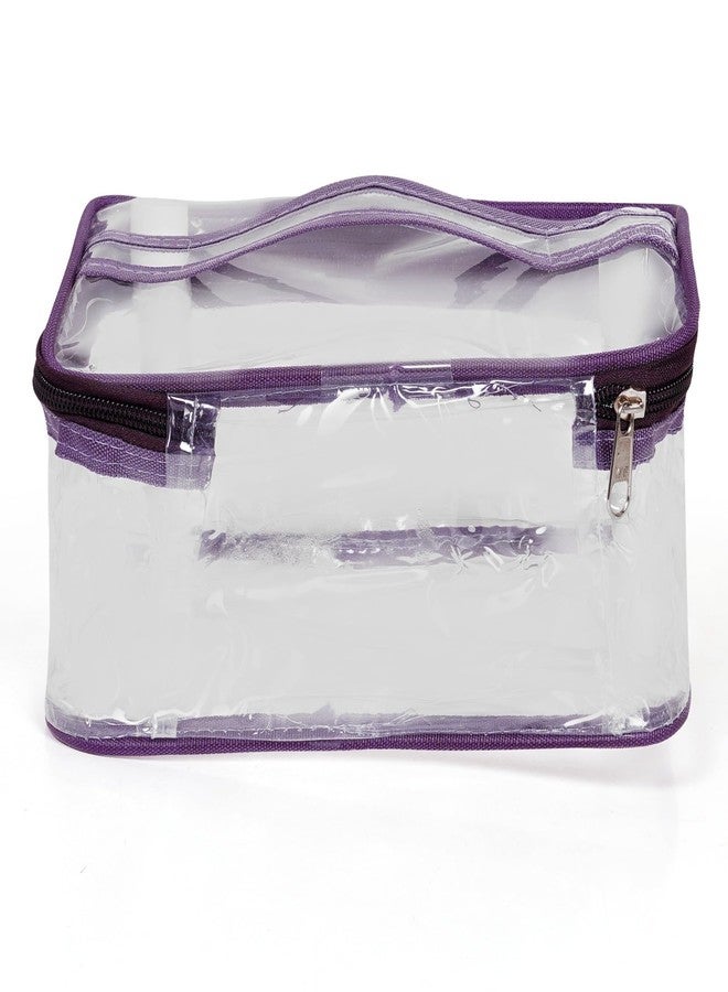 MALAKI Clear PVC Travel Toiletry Pouch Set of 3 with Zipper, Waterproof Transparent Makeup Bags with Wrist Strap, Multipurpose Organizer for Home &Travel (Purple) - Image 3