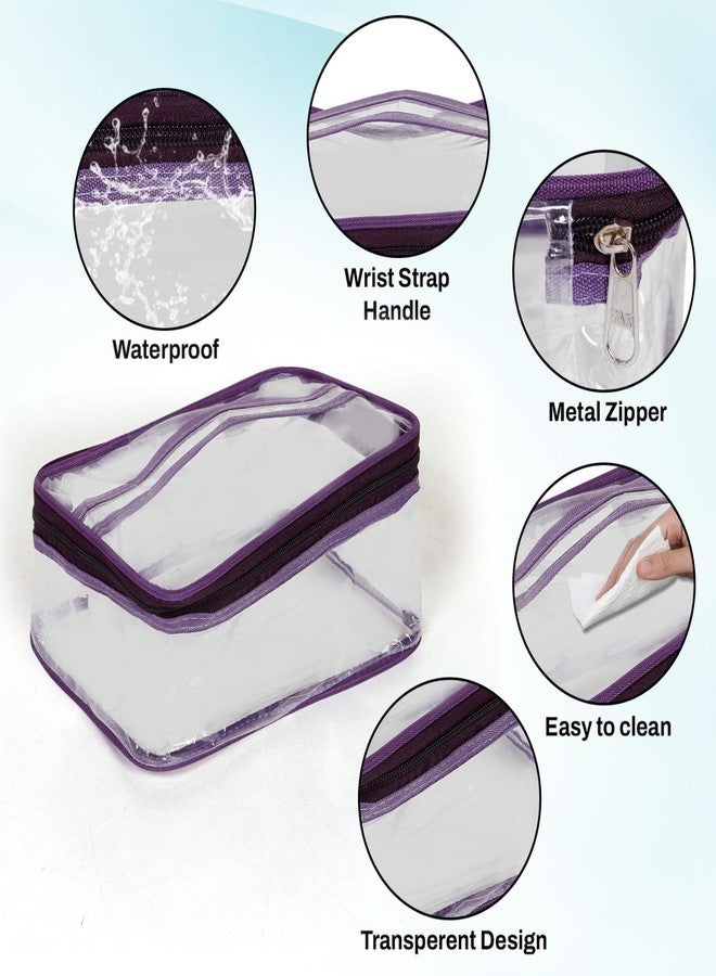 MALAKI Clear PVC Travel Toiletry Pouch Set of 3 with Zipper, Waterproof Transparent Makeup Bags with Wrist Strap, Multipurpose Organizer for Home &Travel (Purple) - Image 5