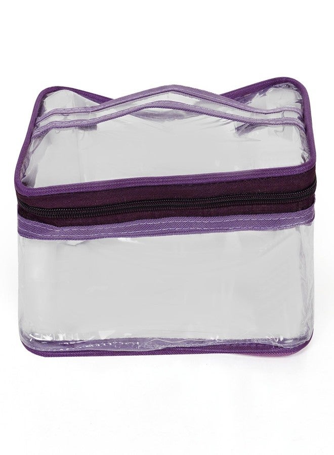 MALAKI Clear PVC Travel Toiletry Pouch Set of 3 with Zipper, Waterproof Transparent Makeup Bags with Wrist Strap, Multipurpose Organizer for Home &Travel (Purple) - Image 2