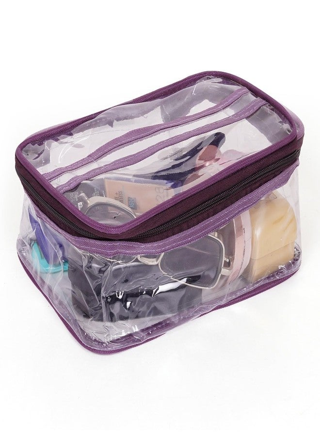 MALAKI Clear PVC Travel Toiletry Pouch Set of 3 with Zipper, Waterproof Transparent Makeup Bags with Wrist Strap, Multipurpose Organizer for Home &Travel (Purple) - Image 4