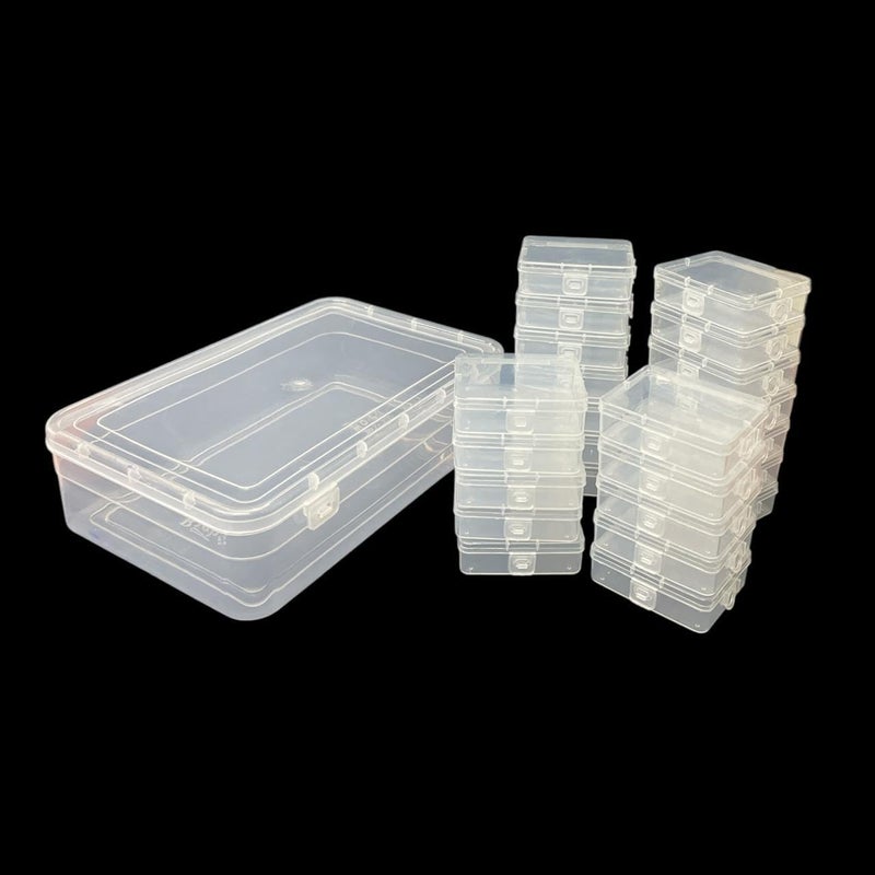 URBAA Plastic Storage Box Set, 25 Pieces, Clear Containers with Locking Lids, 1 Big Container with 24 Small Boxes for Jewellery, Pins and Beads - Image 1