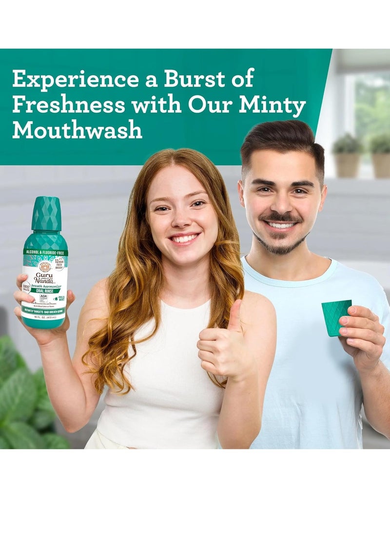 GuruNanda GuruNanda Oral Rinse Fresh Breath Mouthwash, ADA-Accepted Alcohol-Free Mouthwash, 7 Essential Oils & Vitamins, SLS & Flouride-Free, Wild Mint, 16 Oz  - Image 3