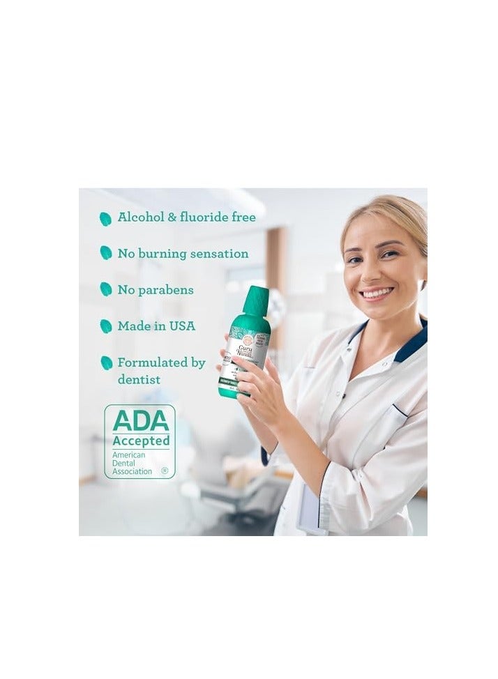 GuruNanda GuruNanda Oral Rinse Fresh Breath Mouthwash, ADA-Accepted Alcohol-Free Mouthwash, 7 Essential Oils & Vitamins, SLS & Flouride-Free, Wild Mint, 16 Oz  - Image 5