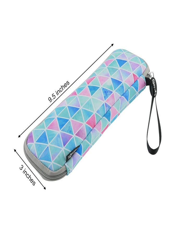 سي ام حقيبة حمل أدوات المائدة المحمولة القابلة لإعادة الاستخدام للسفر من سي إم، حافظة تخزين، منظم أدوات المائدة، حامل أدوات المائدة (نمط مثلث أزرق باهت) - Image 2