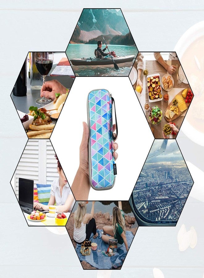 سي ام حقيبة حمل أدوات المائدة المحمولة القابلة لإعادة الاستخدام للسفر من سي إم، حافظة تخزين، منظم أدوات المائدة، حامل أدوات المائدة (نمط مثلث أزرق باهت) - Image 4