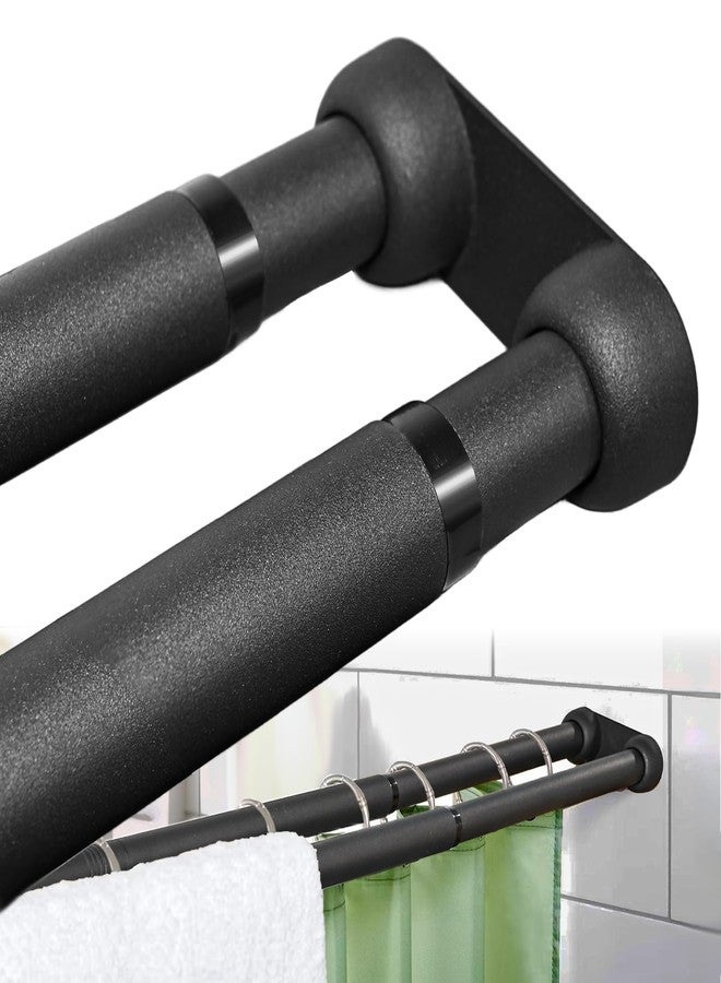 TwinkleTool Double Shower Curtain Rod 27 to 90 Inches,Elegant Wall Mounted Double Shower Rods, Black Adjustable Curtain Pole for Bathroom,Laundry,Room Divider,Kitchen - Image 1